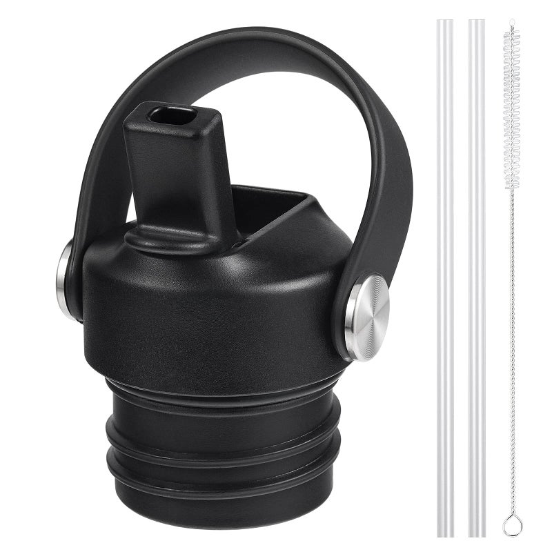 DBIW Straw Lid Compatible with Hydroflask  Lids with Straw 24 oz Standard Mouth  Fits Hydro Flask Narrow Mouth 21 oz Water Bottles  Replacement Top Flex Straws Cap with Flexible Handle (Black) - Image 1